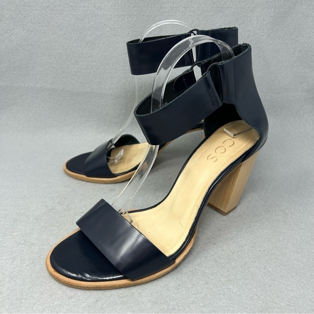 COS Leather heels, Dark Blue, Open Toe, Ankle Strap, Women’s Size EU 41